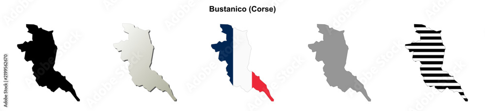 Fototapeta premium Bustanico (Corse) blank outline map set
