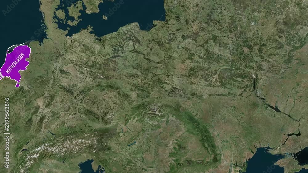 Netherlands geography highlight on digital motion map background ...