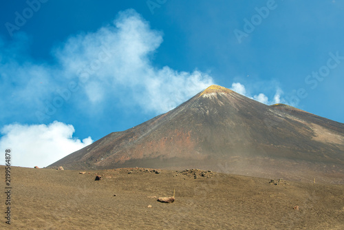 Smoking Summit Crater of Mount Etna Volcano in Sicily, Italy