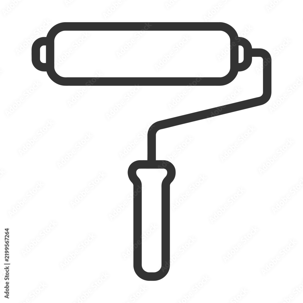 Fototapeta premium Minimalist black line art of paint roller tool on white background.