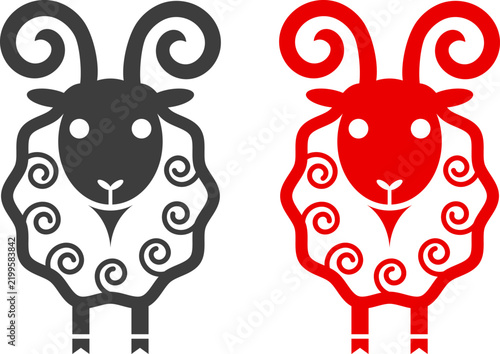 Vector set icons of the Chinese zodiac of the Goat. Lunar New Year 2027 decoration. Year of the goat.
