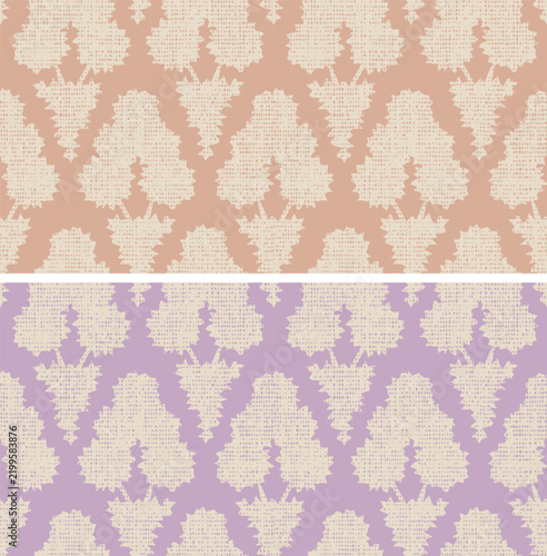Vector vintage set seamless floral patterns of abstract textured plants. Vector seamless floral pattern in cottage core style.