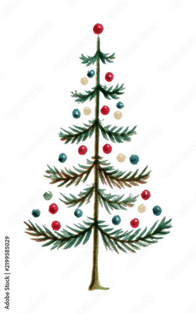 Obraz premium PNG Hand-painted Christmas tree with colorful ornaments on textured paper