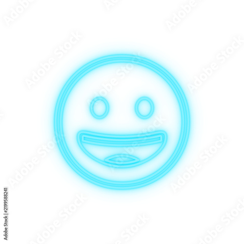 Obraz na płótnie Cyan neon grinning face isolated