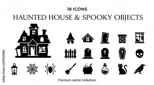 Halloween Spooky Objects Vector Icons Set