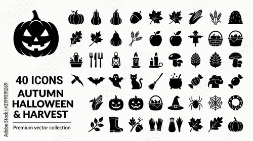 Halloween: 40 Black and White Vector Icons Set