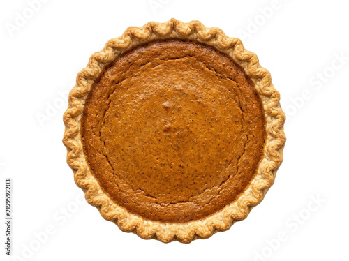 Whole Pumpkin Pie on White Background
