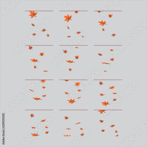 Pixel art illustration Falling Leaf. Pixelated Maple Leaf. Falling Maple Leaf Animation Icon pixelated for the pixel art game and icon for website and video game. old school retro.