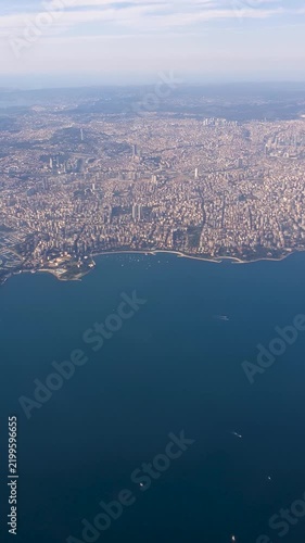 Aerial view of Istanbul city from airplane window