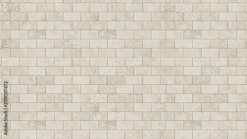 A seamless texture of rectangular stone bricks arranged in a running bond pattern with light beige and grey tones for architectural use