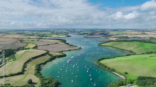 Salcombe and Mill Bay over Kingsbridge Estuary from a drone, Batson Creek, Southpool Creek, Devon, England, United Kingdom