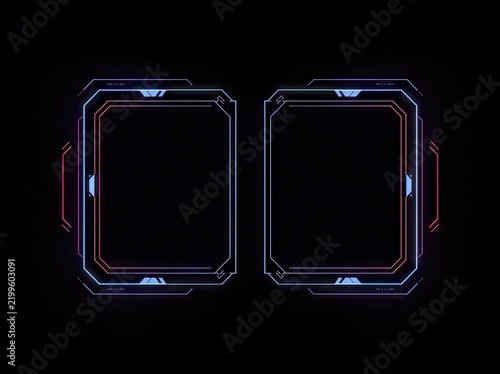Two neon sci-fi rectangular frames on black background