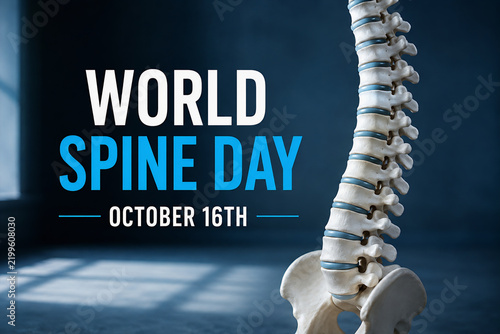 World Spine Day October 16th Anatomy Spine Model on Blue Background