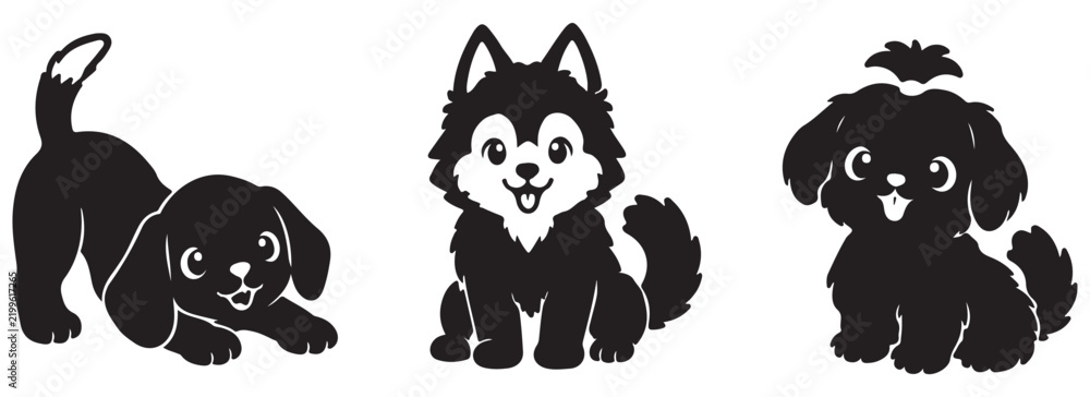 Fototapeta premium silhouette of a dog in different poses and breeds