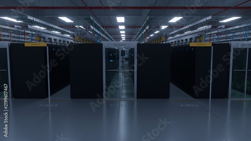 Bild auf Leinwand Modern data center cold aisle containment corridor flanked by labeled hot aisle