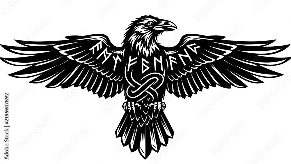 Obraz premium Norse Raven Symbol with Celtic Knotwork and Runes