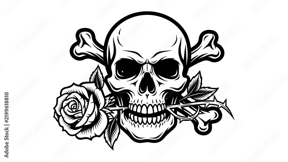 Fototapeta premium Skull and Rose Tattoo Illustration