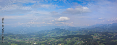 Rolling Hills Landscape in Styria, Austria on a Cloudy Day