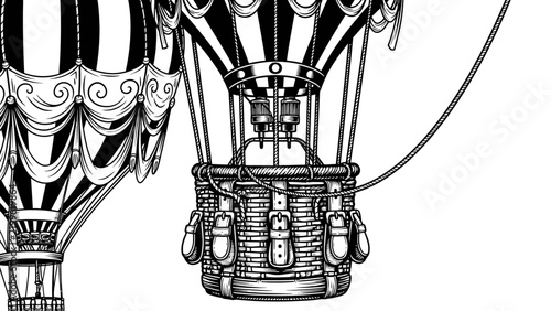 Vintage Hot Air Balloon Illustration Black and White