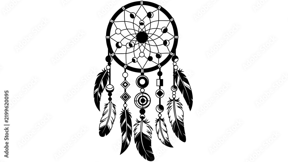 Fototapeta premium Minimalist Black and White Dreamcatcher Illustration