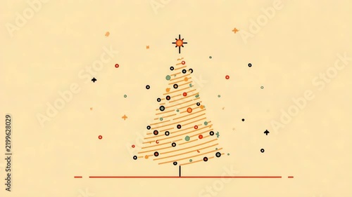 Minimalist geometric christmas tree with festive ornaments and abstract design elements
