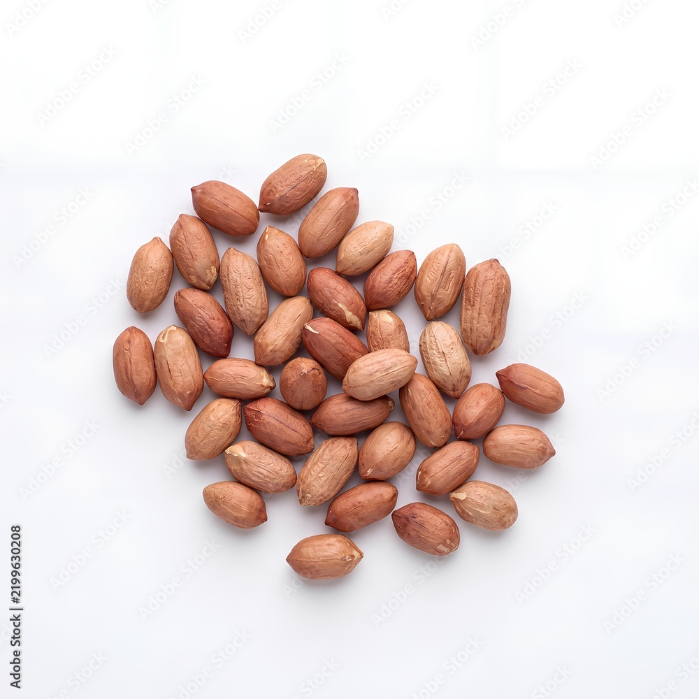 Obraz premium Raw Peanuts on White Background for Healthy Snacks.