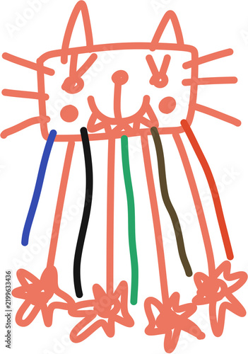 Hand Drawn Cat Monster by a Four-Year-Old Child