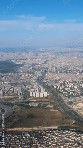 Aerial view of Istanbul city from airplane window