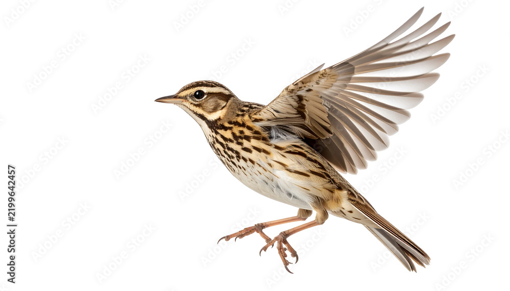Fototapeta premium Small Bird in Flight with Spread Wings Isolated on a Transparent Background.