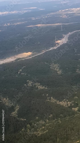 Aerial view of Istanbul city from airplane window