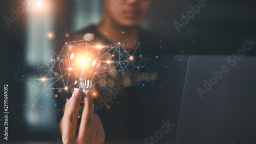 A technology strategist develops digital innovation through creative ideas, connected technology, problem solving, strategic thinking, collaboration, transformation, and future growth.