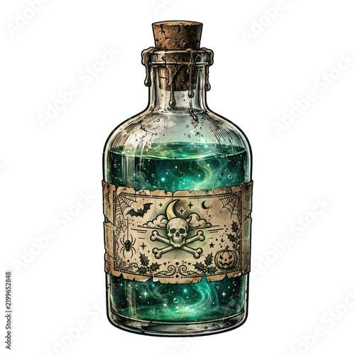 Vintage Occult Potion Bottle with Glowing Elixir