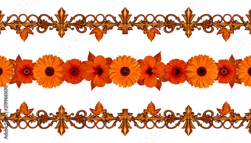 Decorative Autumn Floral Garland with Ornate Borders.