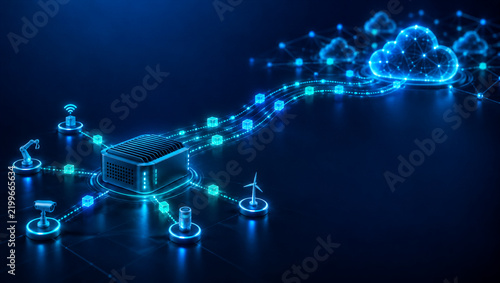 Tapety artystyczne Edge Computing Network Connecting IoT Devices to Cloud Infrastructure