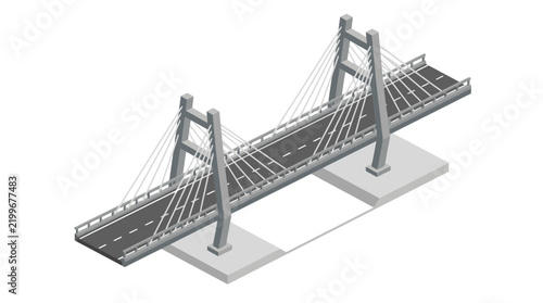 Isometric View of a Modern Cable-Stayed Bridge with Roadway.