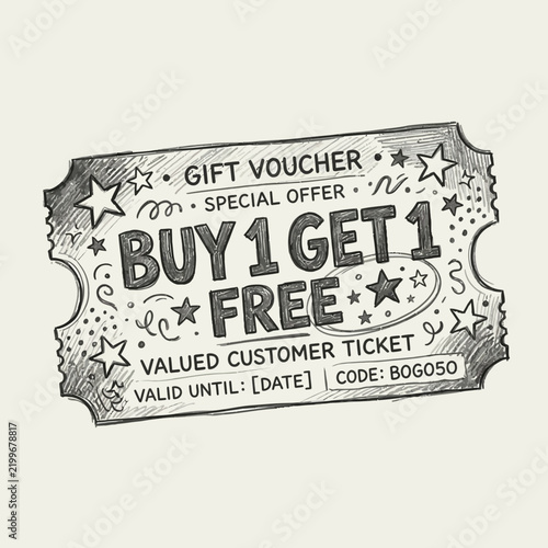 Buy One Get One Free Gift Voucher Doodle Art