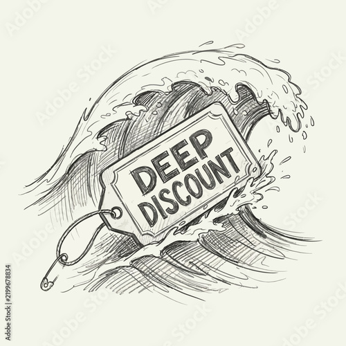 Deep Discount Tag in Crashing Wave Sketch
