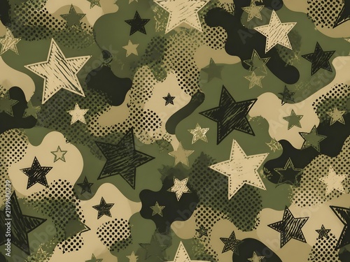 doodle cartoon Star Camouflage halftone abstract pattern, Military Camouflage pattern