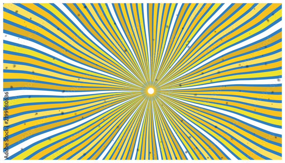 Obraz premium Abstract sunburst background with wavy yellow white and blue light rays.