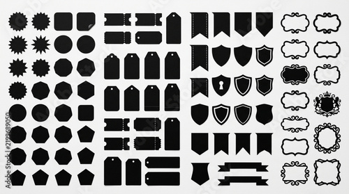 Set of black labels badges tags and banners vector design elements