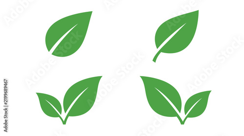 Vibrant green leaf icons set showcasing organic growth symbols in a simple clean flat style