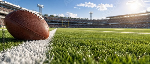 American Football Ball Resting on White Yard Line
