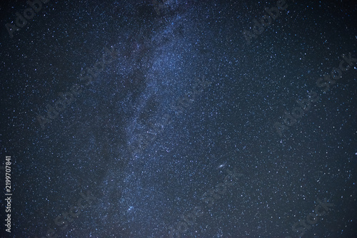 Blue colored. Milky way galaxy with stars and space dust in the universe. Photoed on the night sky