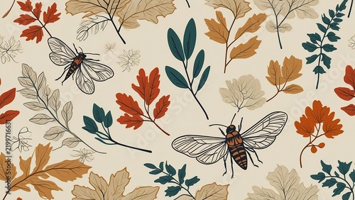 Pattern Moths and plant leaves t drawing background illustration 