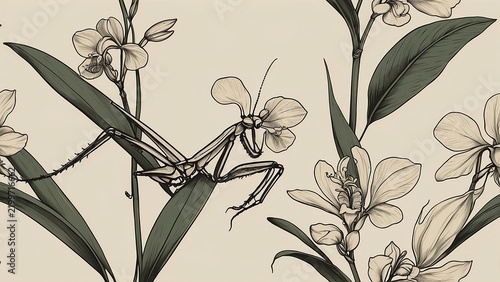Pattern drawing grasshopper and flower background illustration