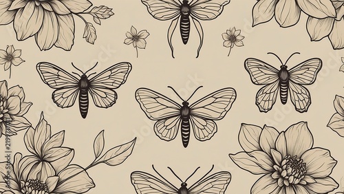 Pattern abstract butterfly drawing outline background 