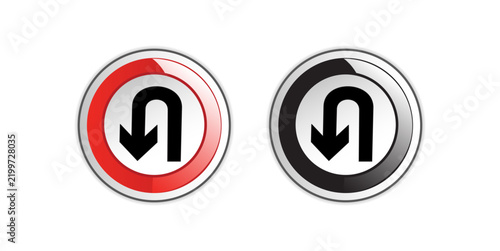 Red and Black U Turn Traffic Sign Icon Set