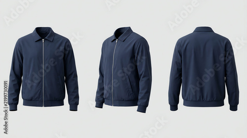 Obraz na płótnie Harrington jacket mockup front, side and back views, 3d illustration, 3d rendering