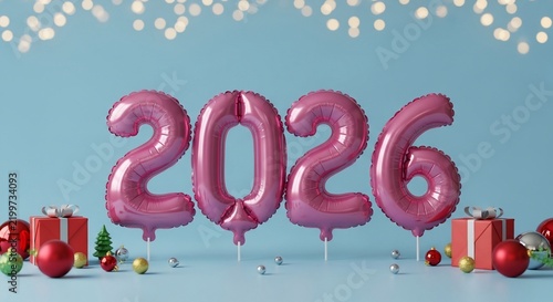 Obraz na płótnie 2026年 バルーン、プレゼント、デコレーション、お祝い、新年