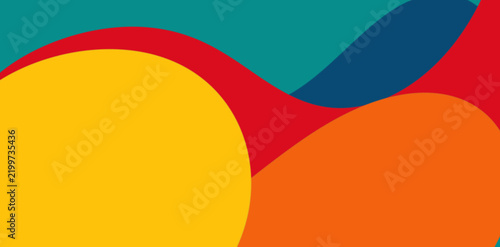 Vibrant abstract retro wave background with yellow, red, orange, and blue fluid shapes. High quality vector illustration for modern posters, banners, and digital cover art.